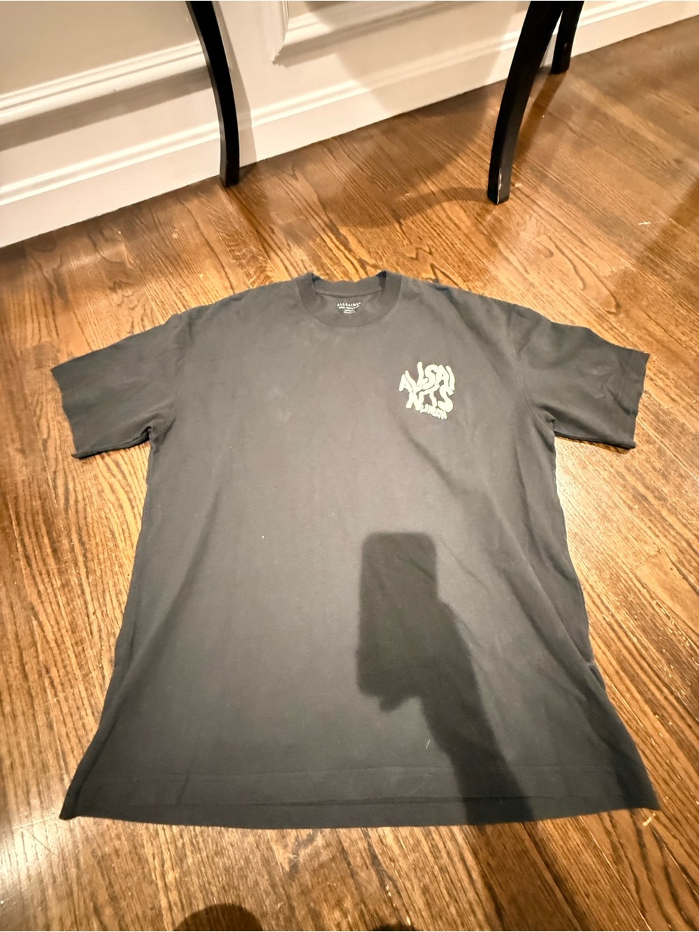 All Saints Black Short Sleeve Tee with Chest Graphic